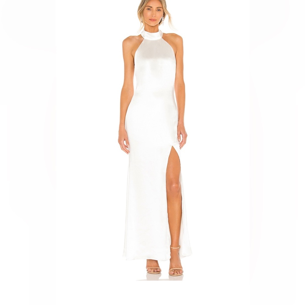 Amanda Uprichard High Neck White Backless Dress, Perfect for Bridal Photos